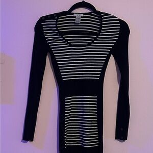Cache Black and White Striped Mini Dress